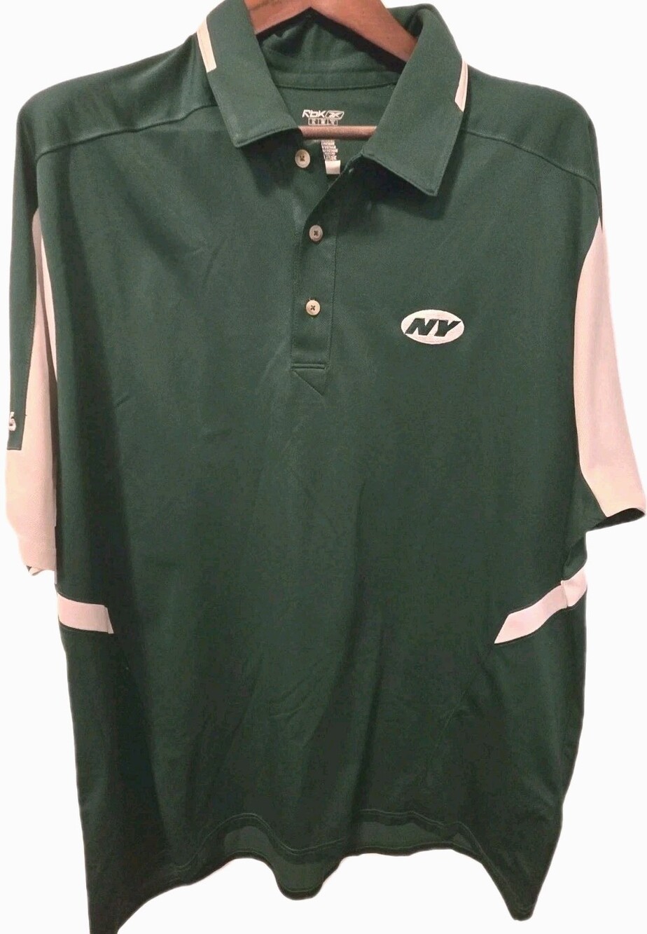 Reebok New York Jets Mens XL NFL Polo Shirt Green White Short Sleeve